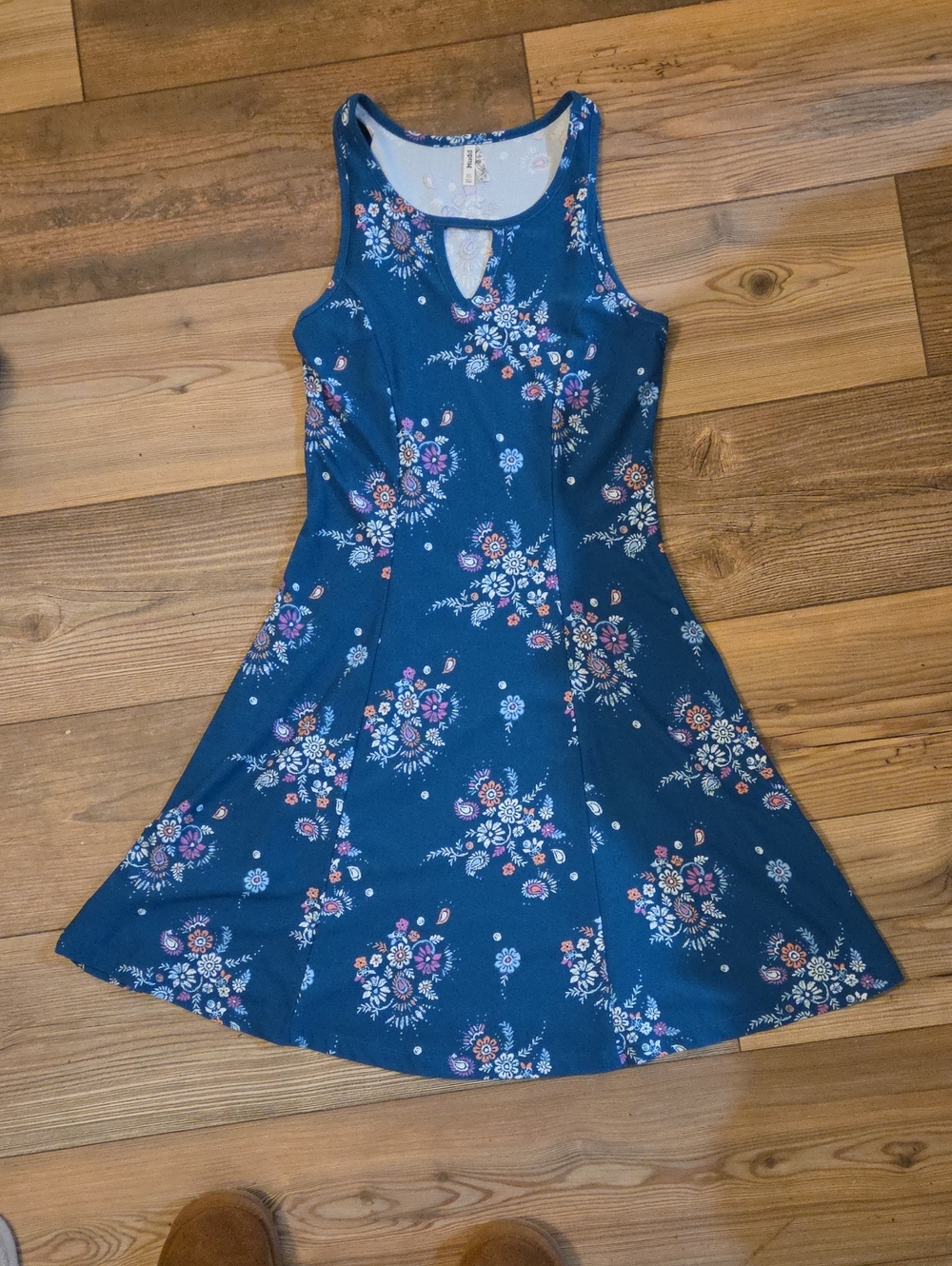 Mudd Teal Floral Fit & Flare Dress with Keyhole Detail